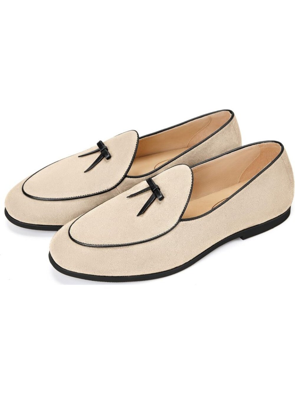 Men's Beige Suede Leather Slip-on Casual Penny Belgian Loafers Flats Shoes - Picture 2 of 6
